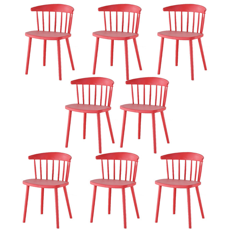 Home Contemporary Side Chair Windsor Back Plastic Dining Room Chair Set Red 8 Piece Set Clearhalo ' kitchen&dining_furn' 'Dining Chairs' 'Dining Tables & Seating' 'dining_chair' 'furn' 'furn_dining_chair' 'Furniture' 'furniture_dining_chair' 'Kitchen & Dining Furniture' 'kitchen' 3574620