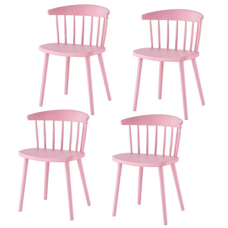 Home Contemporary Side Chair Windsor Back Plastic Dining Room Chair Set Pink 4 Piece Set Clearhalo ' kitchen&dining_furn' 'Dining Chairs' 'Dining Tables & Seating' 'dining_chair' 'furn' 'furn_dining_chair' 'Furniture' 'furniture_dining_chair' 'Kitchen & Dining Furniture' 'kitchen' 3574622