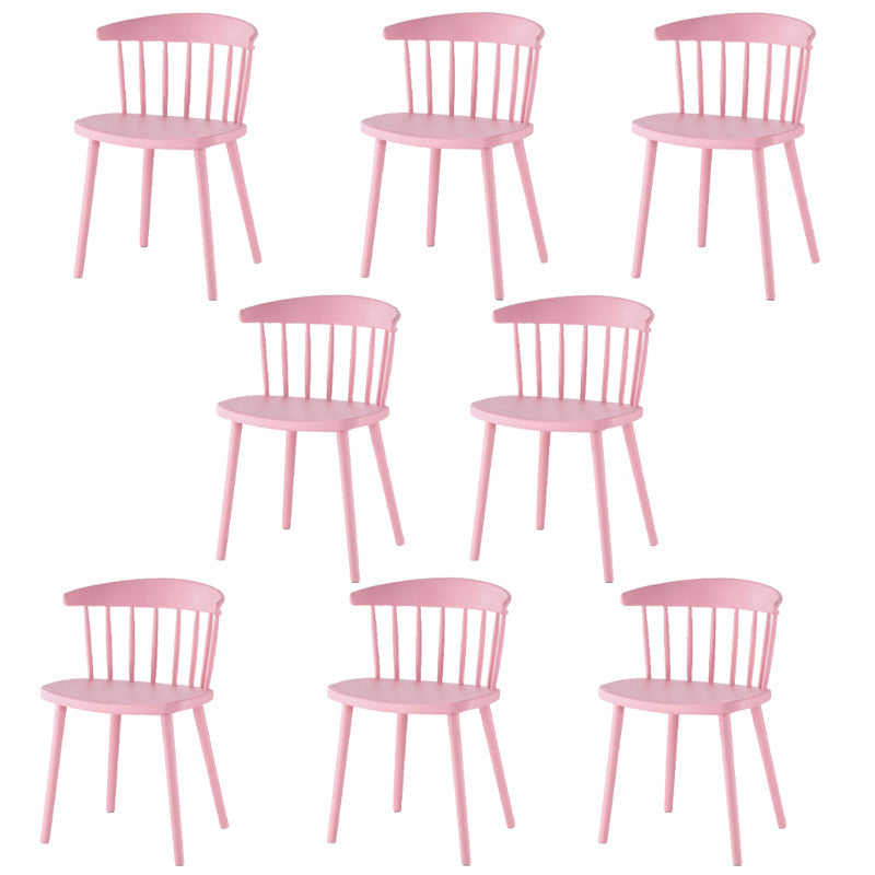 Home Contemporary Side Chair Windsor Back Plastic Dining Room Chair Set Pink 8 Piece Set Clearhalo ' kitchen&dining_furn' 'Dining Chairs' 'Dining Tables & Seating' 'dining_chair' 'furn' 'furn_dining_chair' 'Furniture' 'furniture_dining_chair' 'Kitchen & Dining Furniture' 'kitchen' 3574623