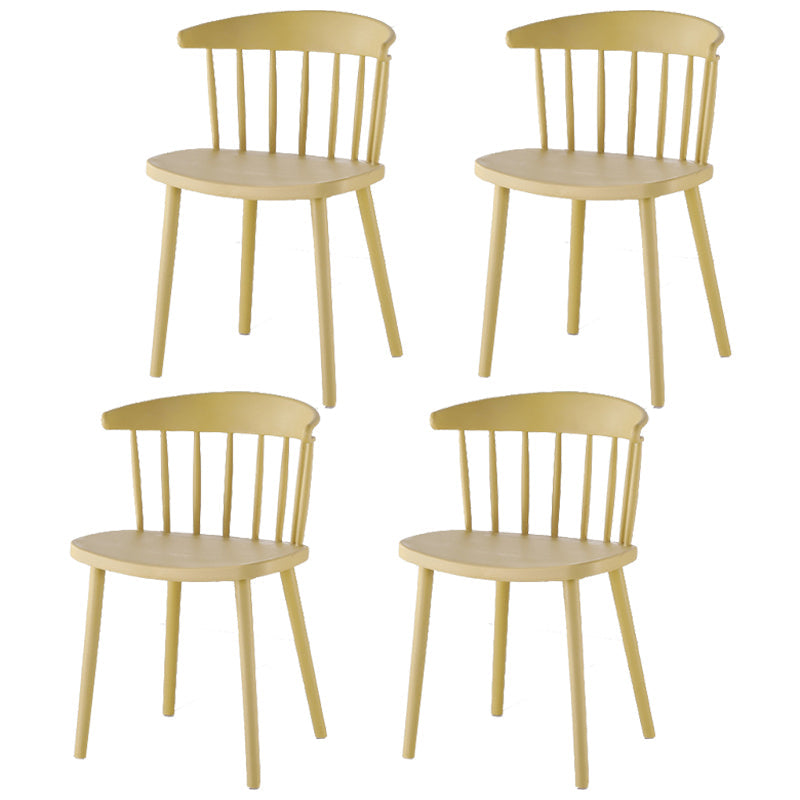 Home Contemporary Side Chair Windsor Back Plastic Dining Room Chair Set Yellow 4 Piece Set Clearhalo ' kitchen&dining_furn' 'Dining Chairs' 'Dining Tables & Seating' 'dining_chair' 'furn' 'furn_dining_chair' 'Furniture' 'furniture_dining_chair' 'Kitchen & Dining Furniture' 'kitchen' 3574625