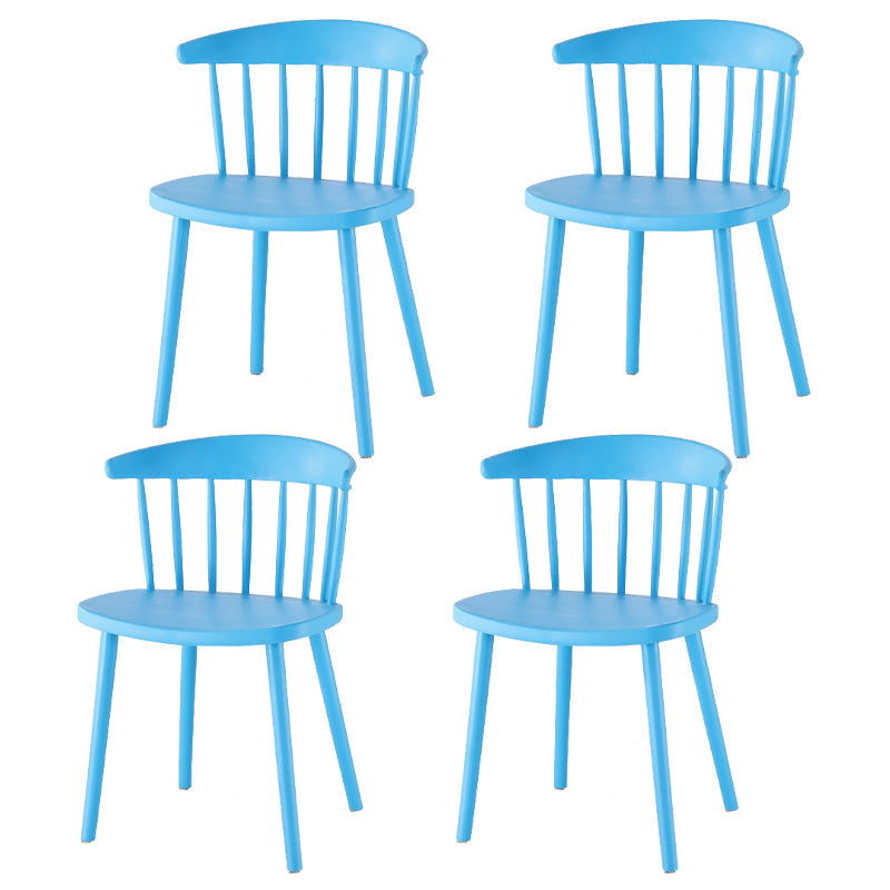 Home Contemporary Side Chair Windsor Back Plastic Dining Room Chair Set Blue 4 Piece Set Clearhalo ' kitchen&dining_furn' 'Dining Chairs' 'Dining Tables & Seating' 'dining_chair' 'furn' 'furn_dining_chair' 'Furniture' 'furniture_dining_chair' 'Kitchen & Dining Furniture' 'kitchen' 3574628