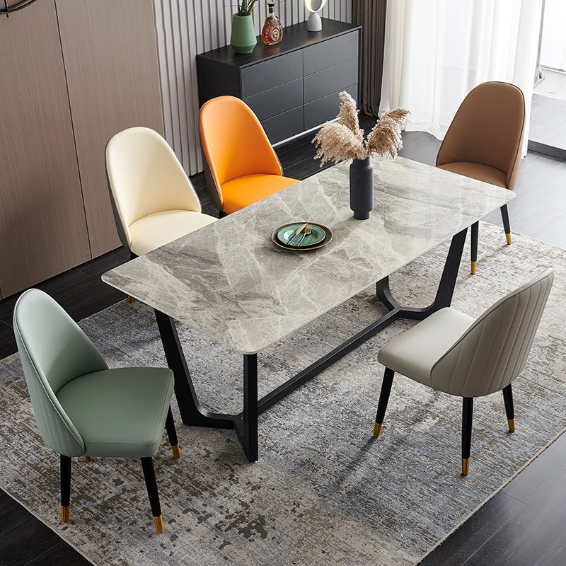 Nordic Glam Style Leather Dining Chair Parsons Chair with Wooden Legs for Kitchen Clearhalo ' kitchen&dining_furn' 'Dining Chairs' 'Dining Tables & Seating' 'dining_chair' 'furn' 'furn_dining_chair' 'Furniture' 'furniture_dining_chair' 'Kitchen & Dining Furniture' 'kitchen' 3574634