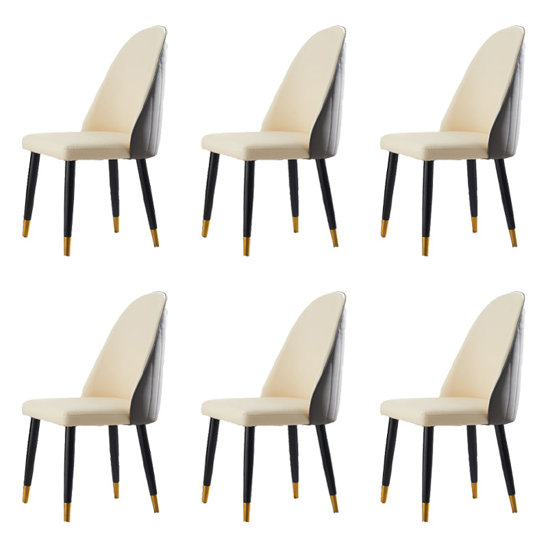 Nordic Glam Style Leather Dining Chair Parsons Chair with Wooden Legs for Kitchen Beige 6 Piece Set Clearhalo ' kitchen&dining_furn' 'Dining Chairs' 'Dining Tables & Seating' 'dining_chair' 'furn' 'furn_dining_chair' 'Furniture' 'furniture_dining_chair' 'Kitchen & Dining Furniture' 'kitchen' 3574664