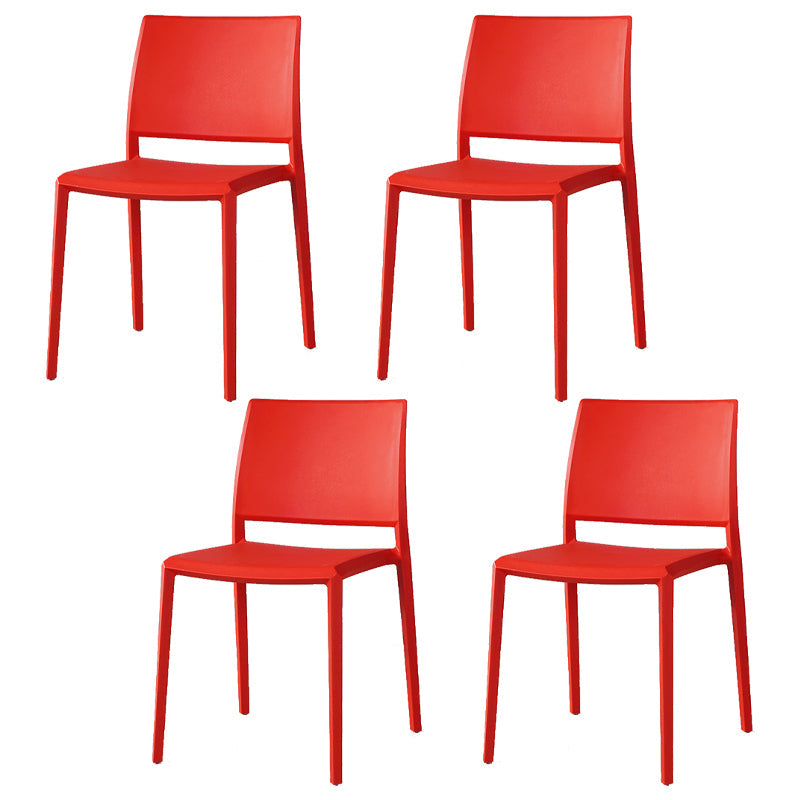 Nordic Style Armless Plastic Dining Room Chairs Open Back Dining Side Chair Red 4 Piece Set Clearhalo ' kitchen&dining_furn' 'Dining Chairs' 'Dining Tables & Seating' 'dining_chair' 'furn' 'furn_dining_chair' 'Furniture' 'furniture_dining_chair' 'Kitchen & Dining Furniture' 'kitchen' 3574720