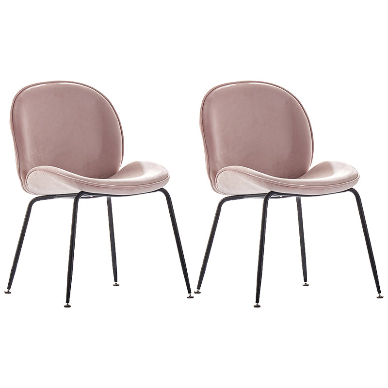 Upholstered Velvet Armless Dining Chairs Solid Back Side Chair with Metal Legs Light Pink 2 Piece Set Black Clearhalo ' kitchen&dining_furn' 'Dining Chairs' 'Dining Tables & Seating' 'dining_chair' 'furn' 'furn_dining_chair' 'Furniture' 'furniture_dining_chair' 'Kitchen & Dining Furniture' 'kitchen' 3574941