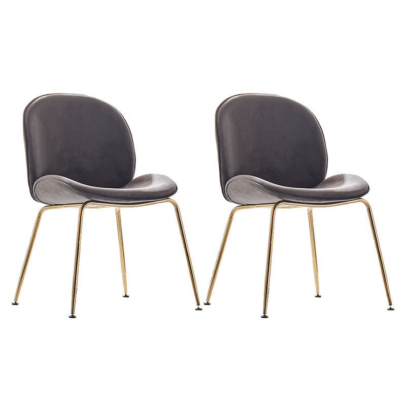 Upholstered Velvet Armless Dining Chairs Solid Back Side Chair with Metal Legs Dark Gray 2 Piece Set Brass Gold Clearhalo ' kitchen&dining_furn' 'Dining Chairs' 'Dining Tables & Seating' 'dining_chair' 'furn' 'furn_dining_chair' 'Furniture' 'furniture_dining_chair' 'Kitchen & Dining Furniture' 'kitchen' 3574950