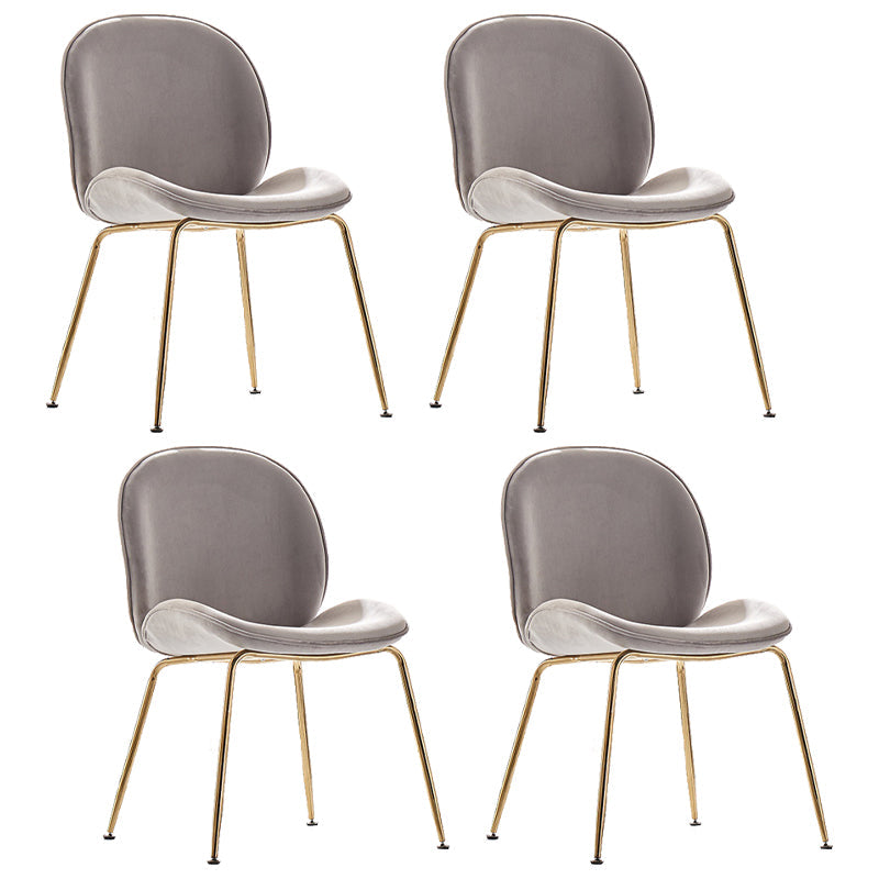 Upholstered Velvet Armless Dining Chairs Solid Back Side Chair with Metal Legs Light Gray 4 Piece Set Brass Gold Clearhalo ' kitchen&dining_furn' 'Dining Chairs' 'Dining Tables & Seating' 'dining_chair' 'furn' 'furn_dining_chair' 'Furniture' 'furniture_dining_chair' 'Kitchen & Dining Furniture' 'kitchen' 3574954