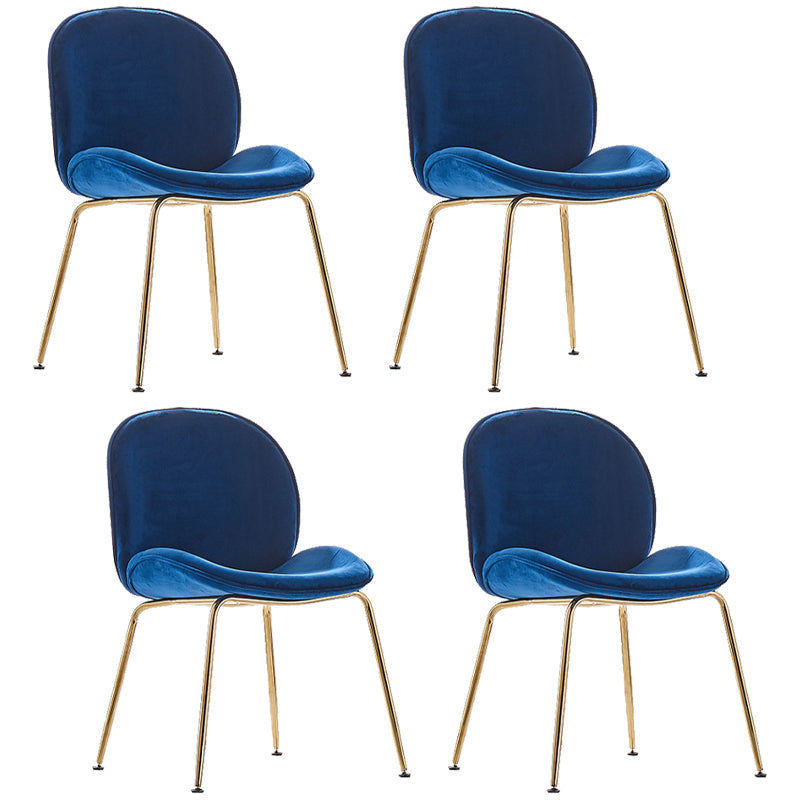 Upholstered Velvet Armless Dining Chairs Solid Back Side Chair with Metal Legs Dark Blue 4 Piece Set Brass Gold Clearhalo ' kitchen&dining_furn' 'Dining Chairs' 'Dining Tables & Seating' 'dining_chair' 'furn' 'furn_dining_chair' 'Furniture' 'furniture_dining_chair' 'Kitchen & Dining Furniture' 'kitchen' 3574957