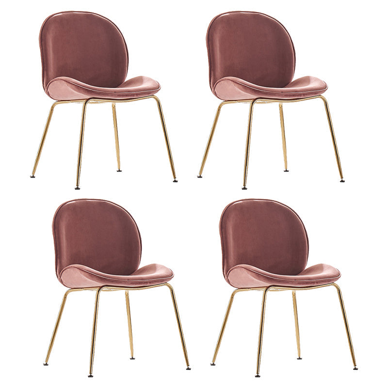 Upholstered Velvet Armless Dining Chairs Solid Back Side Chair with Metal Legs Dark Pink 4 Piece Set Brass Gold Clearhalo ' kitchen&dining_furn' 'Dining Chairs' 'Dining Tables & Seating' 'dining_chair' 'furn' 'furn_dining_chair' 'Furniture' 'furniture_dining_chair' 'Kitchen & Dining Furniture' 'kitchen' 3574960