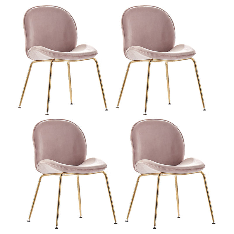 Upholstered Velvet Armless Dining Chairs Solid Back Side Chair with Metal Legs Light Pink 4 Piece Set Brass Gold Clearhalo ' kitchen&dining_furn' 'Dining Chairs' 'Dining Tables & Seating' 'dining_chair' 'furn' 'furn_dining_chair' 'Furniture' 'furniture_dining_chair' 'Kitchen & Dining Furniture' 'kitchen' 3574963