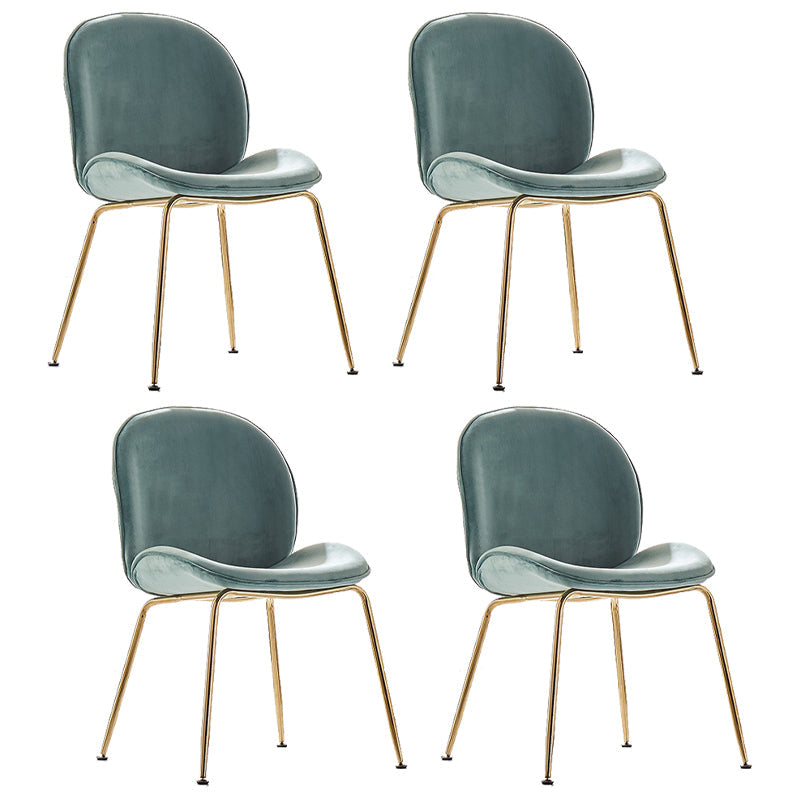 Upholstered Velvet Armless Dining Chairs Solid Back Side Chair with Metal Legs Turquoise 4 Piece Set Brass Gold Clearhalo ' kitchen&dining_furn' 'Dining Chairs' 'Dining Tables & Seating' 'dining_chair' 'furn' 'furn_dining_chair' 'Furniture' 'furniture_dining_chair' 'Kitchen & Dining Furniture' 'kitchen' 3574966