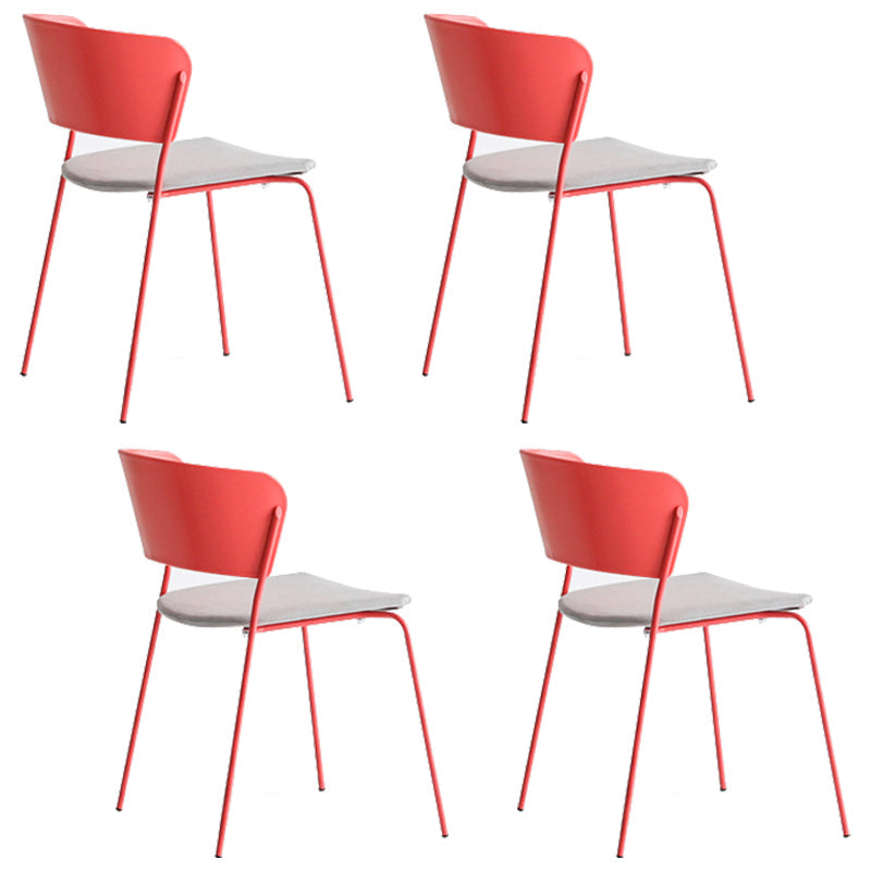 Contemporary Dining Chair Open Back Side Chair with Metal Legs for Home Use Red Fabric 4 Piece Set Clearhalo ' kitchen&dining_furn' 'Dining Chairs' 'Dining Tables & Seating' 'dining_chair' 'furn' 'furn_dining_chair' 'Furniture' 'furniture_dining_chair' 'Kitchen & Dining Furniture' 'kitchen' 3574990