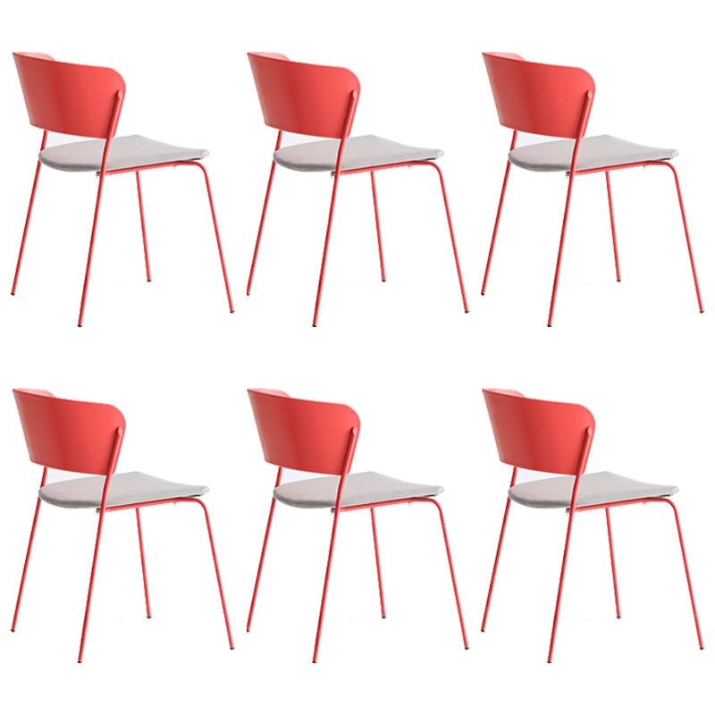 Contemporary Dining Chair Open Back Side Chair with Metal Legs for Home Use Red Fabric 6 Piece Set Clearhalo ' kitchen&dining_furn' 'Dining Chairs' 'Dining Tables & Seating' 'dining_chair' 'furn' 'furn_dining_chair' 'Furniture' 'furniture_dining_chair' 'Kitchen & Dining Furniture' 'kitchen' 3574993