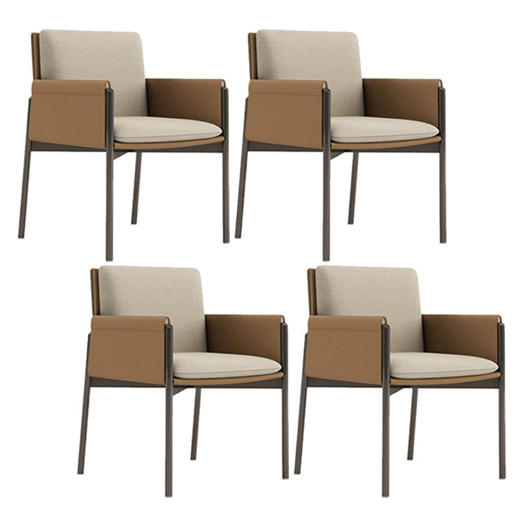 Faux Leather Contemporary Dining Room Chair Matte Finish Solid Back Dining Arm Chair Brown 4 Piece Set Clearhalo ' kitchen&dining_furn' 'Dining Chairs' 'Dining Tables & Seating' 'dining_chair' 'furn' 'furn_dining_chair' 'Furniture' 'furniture_dining_chair' 'Kitchen & Dining Furniture' 'kitchen' 3575051