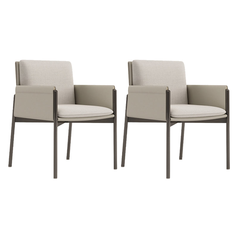 Faux Leather Contemporary Dining Room Chair Matte Finish Solid Back Dining Arm Chair Off-White 2 Piece Set Clearhalo ' kitchen&dining_furn' 'Dining Chairs' 'Dining Tables & Seating' 'dining_chair' 'furn' 'furn_dining_chair' 'Furniture' 'furniture_dining_chair' 'Kitchen & Dining Furniture' 'kitchen' 3575060