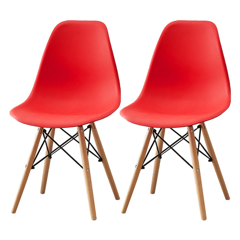 Contemporary Style Plastic Dining Room Chair Home Side Solid Back Armless Chair for Kitchen Red Set of 2 Clearhalo ' kitchen&dining_furn' 'Dining Chairs' 'Dining Tables & Seating' 'dining_chair' 'Furniture' 'furniture_dining_chair' 'Kitchen & Dining Furniture' 'kitchen' 3575082