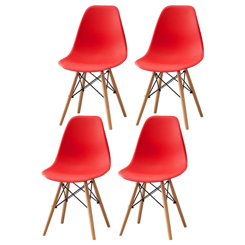 Contemporary Style Plastic Dining Room Chair Home Side Solid Back Armless Chair for Kitchen Red Set of 4 Clearhalo ' kitchen&dining_furn' 'Dining Chairs' 'Dining Tables & Seating' 'dining_chair' 'Furniture' 'furniture_dining_chair' 'Kitchen & Dining Furniture' 'kitchen' 3575084
