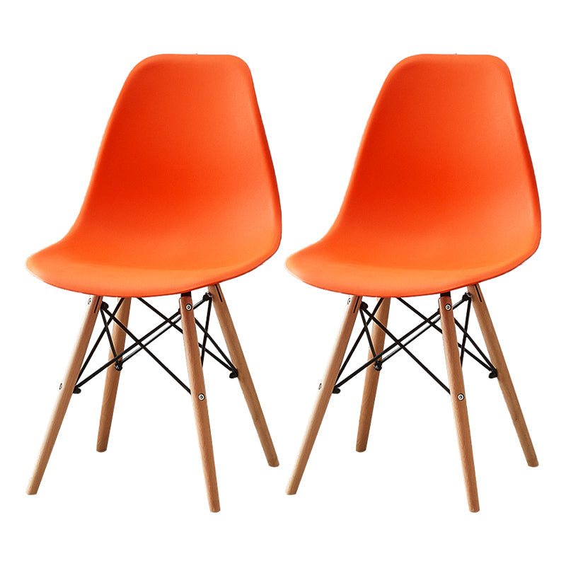 Contemporary Style Plastic Dining Room Chair Home Side Solid Back Armless Chair for Kitchen Orange-Red Set of 2 Clearhalo ' kitchen&dining_furn' 'Dining Chairs' 'Dining Tables & Seating' 'dining_chair' 'Furniture' 'furniture_dining_chair' 'Kitchen & Dining Furniture' 'kitchen' 3575108