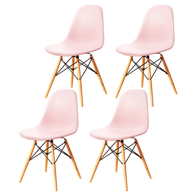 Kitchen Plastic Dining Chair Multicolor Side Chair Set with Wooden Legs Pink Set of 4 Clearhalo ' kitchen&dining_furn' 'Dining Chairs' 'Dining Tables & Seating' 'dining_chair' 'Furniture' 'furniture_dining_chair' 'Kitchen & Dining Furniture' 'kitchen' 3575138