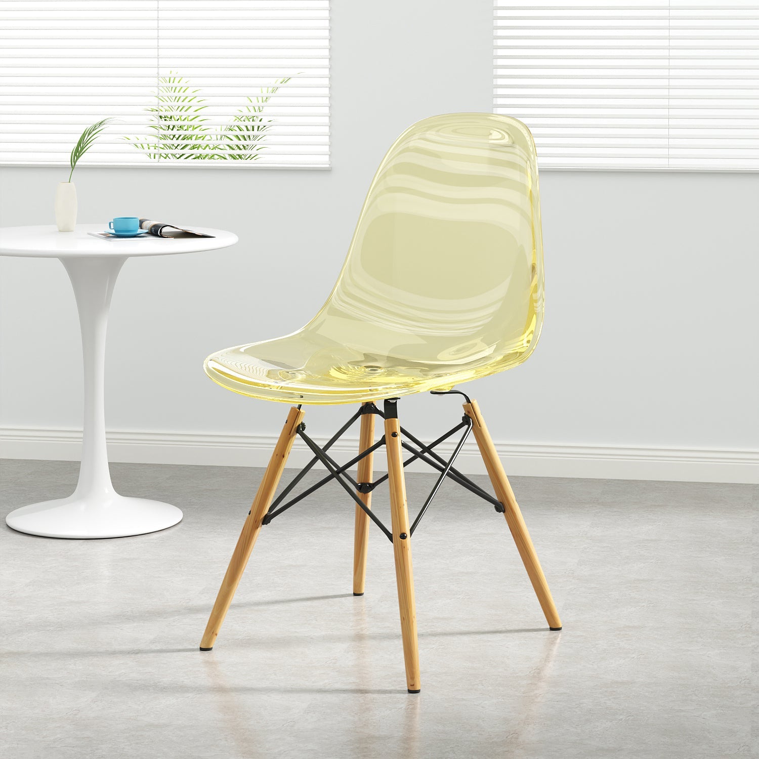 Kitchen Plastic Dining Chair Multicolor Side Chair Set with Wooden Legs Yellow 1 Piece Clearhalo ' kitchen&dining_furn' 'Dining Chairs' 'Dining Tables & Seating' 'dining_chair' 'Furniture' 'furniture_dining_chair' 'Kitchen & Dining Furniture' 'kitchen' 3575139