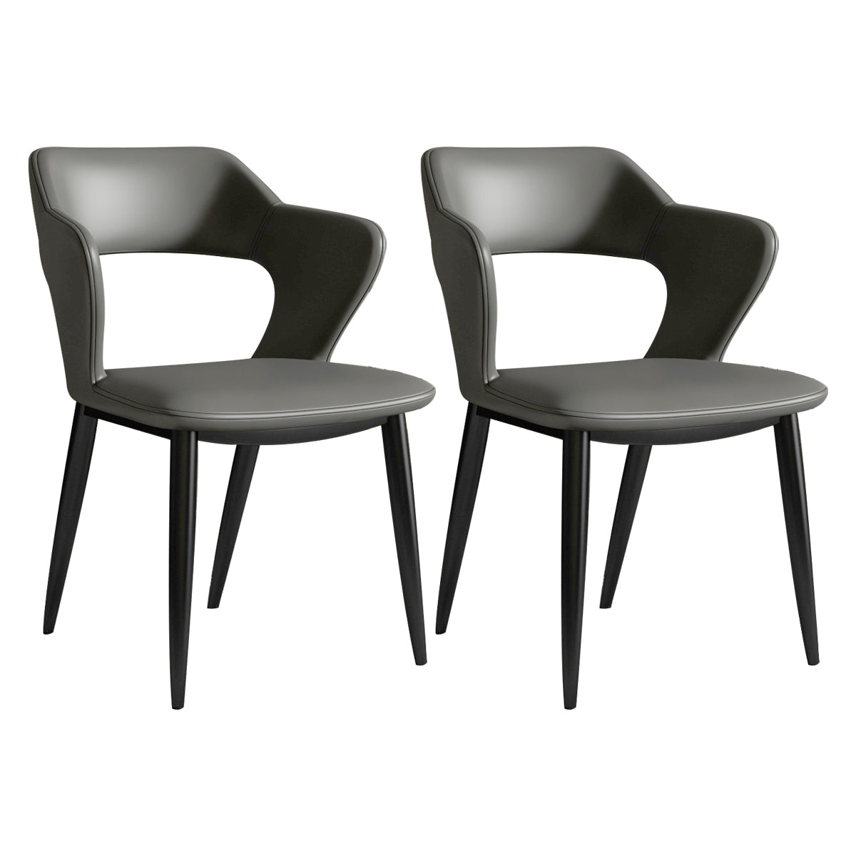 Modern Leather Dining Arm Chair Upholstered Open Back Armchair with Metal Legs Dark Gray 2 Piece Set Clearhalo ' kitchen&dining_furn' 'Dining Chairs' 'Dining Tables & Seating' 'dining_chair' 'furn' 'furn_dining_chair' 'Furniture' 'furniture_dining_chair' 'Kitchen & Dining Furniture' 'kitchen' 3575314