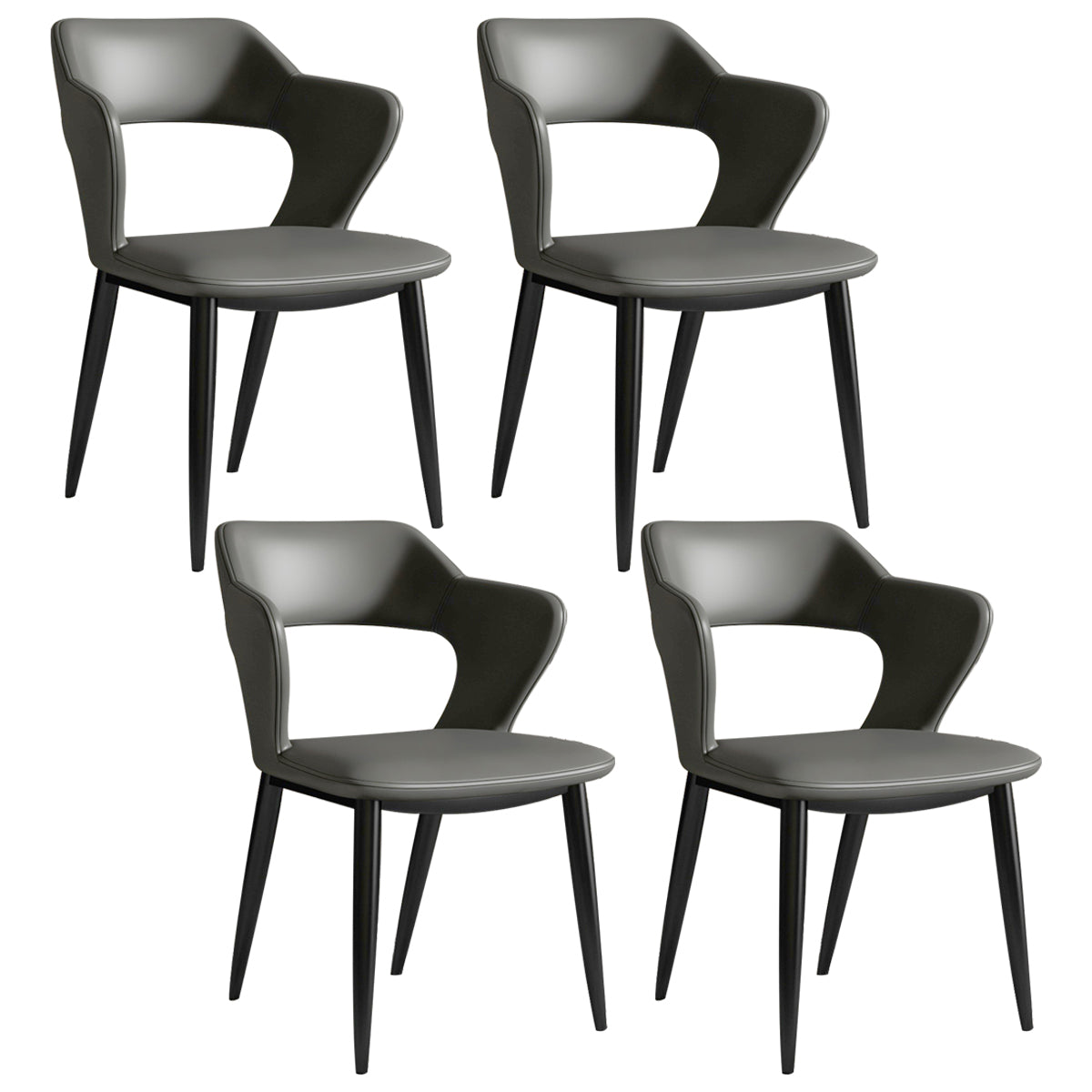 Modern Leather Dining Arm Chair Upholstered Open Back Armchair with Metal Legs Dark Gray 4 Piece Set Clearhalo ' kitchen&dining_furn' 'Dining Chairs' 'Dining Tables & Seating' 'dining_chair' 'furn' 'furn_dining_chair' 'Furniture' 'furniture_dining_chair' 'Kitchen & Dining Furniture' 'kitchen' 3575316