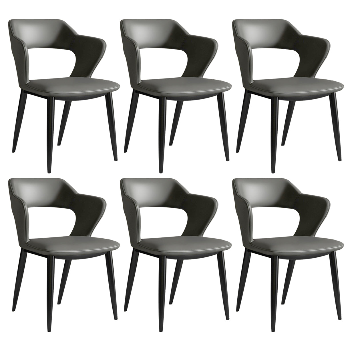 Modern Leather Dining Arm Chair Upholstered Open Back Armchair with Metal Legs Dark Gray 6 Piece Set Clearhalo ' kitchen&dining_furn' 'Dining Chairs' 'Dining Tables & Seating' 'dining_chair' 'furn' 'furn_dining_chair' 'Furniture' 'furniture_dining_chair' 'Kitchen & Dining Furniture' 'kitchen' 3575317