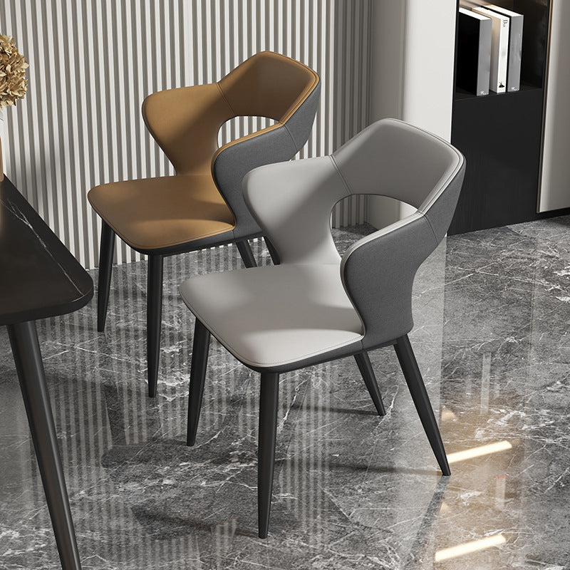 Modern Leather Dining Arm Chair Upholstered Open Back Armchair with Metal Legs Clearhalo ' kitchen&dining_furn' 'Dining Chairs' 'Dining Tables & Seating' 'dining_chair' 'furn' 'furn_dining_chair' 'Furniture' 'furniture_dining_chair' 'Kitchen & Dining Furniture' 'kitchen' 3575319