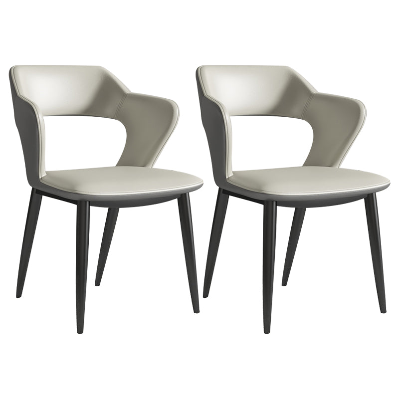 Modern Leather Dining Arm Chair Upholstered Open Back Armchair with Metal Legs Light Gray 2 Piece Set Clearhalo ' kitchen&dining_furn' 'Dining Chairs' 'Dining Tables & Seating' 'dining_chair' 'furn' 'furn_dining_chair' 'Furniture' 'furniture_dining_chair' 'Kitchen & Dining Furniture' 'kitchen' 3575320