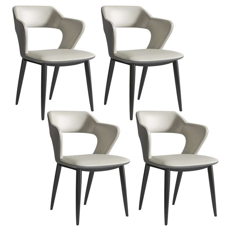Modern Leather Dining Arm Chair Upholstered Open Back Armchair with Metal Legs Light Gray 4 Piece Set Clearhalo ' kitchen&dining_furn' 'Dining Chairs' 'Dining Tables & Seating' 'dining_chair' 'furn' 'furn_dining_chair' 'Furniture' 'furniture_dining_chair' 'Kitchen & Dining Furniture' 'kitchen' 3575321