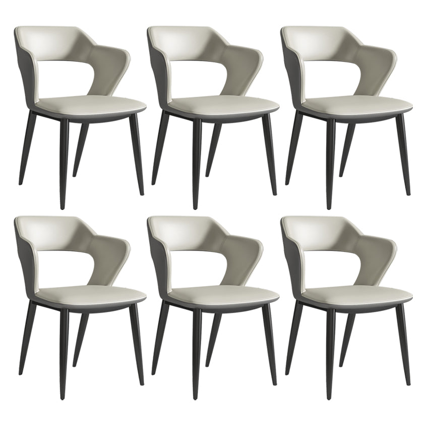 Modern Leather Dining Arm Chair Upholstered Open Back Armchair with Metal Legs Light Gray 6 Piece Set Clearhalo ' kitchen&dining_furn' 'Dining Chairs' 'Dining Tables & Seating' 'dining_chair' 'furn' 'furn_dining_chair' 'Furniture' 'furniture_dining_chair' 'Kitchen & Dining Furniture' 'kitchen' 3575324