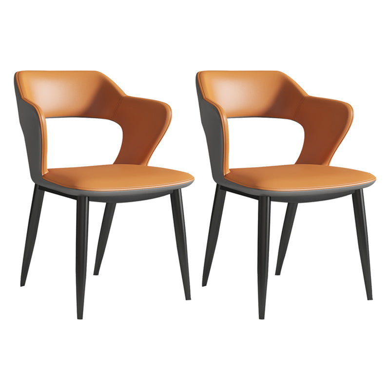 Modern Leather Dining Arm Chair Upholstered Open Back Armchair with Metal Legs Orange 2 Piece Set Clearhalo ' kitchen&dining_furn' 'Dining Chairs' 'Dining Tables & Seating' 'dining_chair' 'furn' 'furn_dining_chair' 'Furniture' 'furniture_dining_chair' 'Kitchen & Dining Furniture' 'kitchen' 3575326