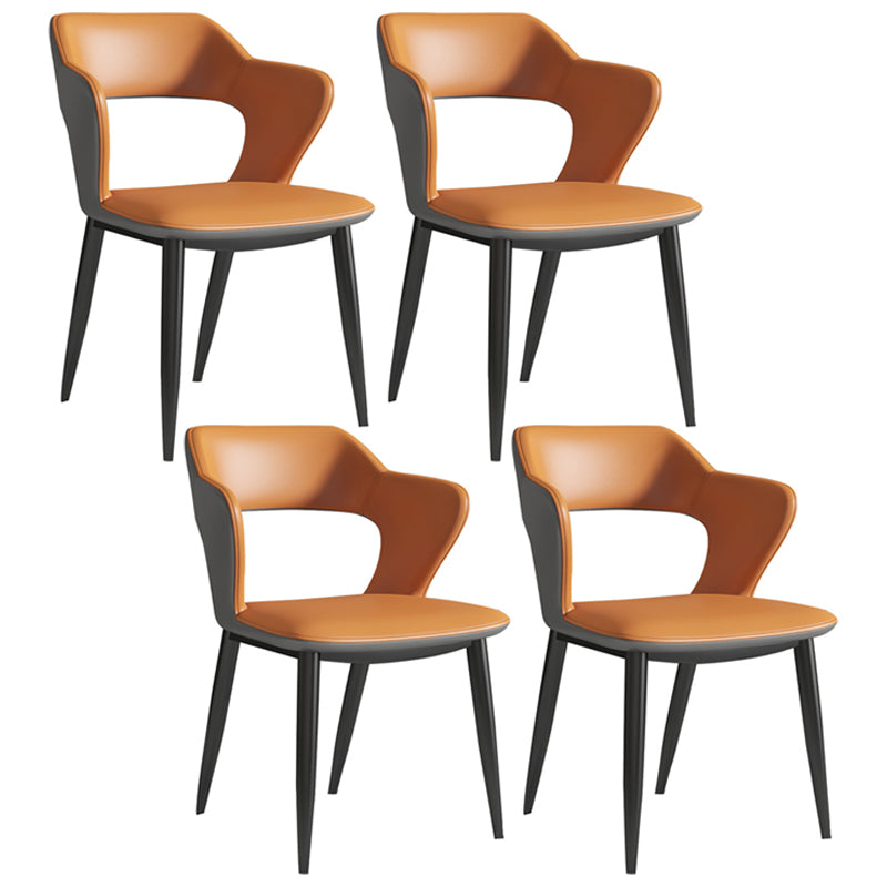 Modern Leather Dining Arm Chair Upholstered Open Back Armchair with Metal Legs Orange 4 Piece Set Clearhalo ' kitchen&dining_furn' 'Dining Chairs' 'Dining Tables & Seating' 'dining_chair' 'furn' 'furn_dining_chair' 'Furniture' 'furniture_dining_chair' 'Kitchen & Dining Furniture' 'kitchen' 3575327