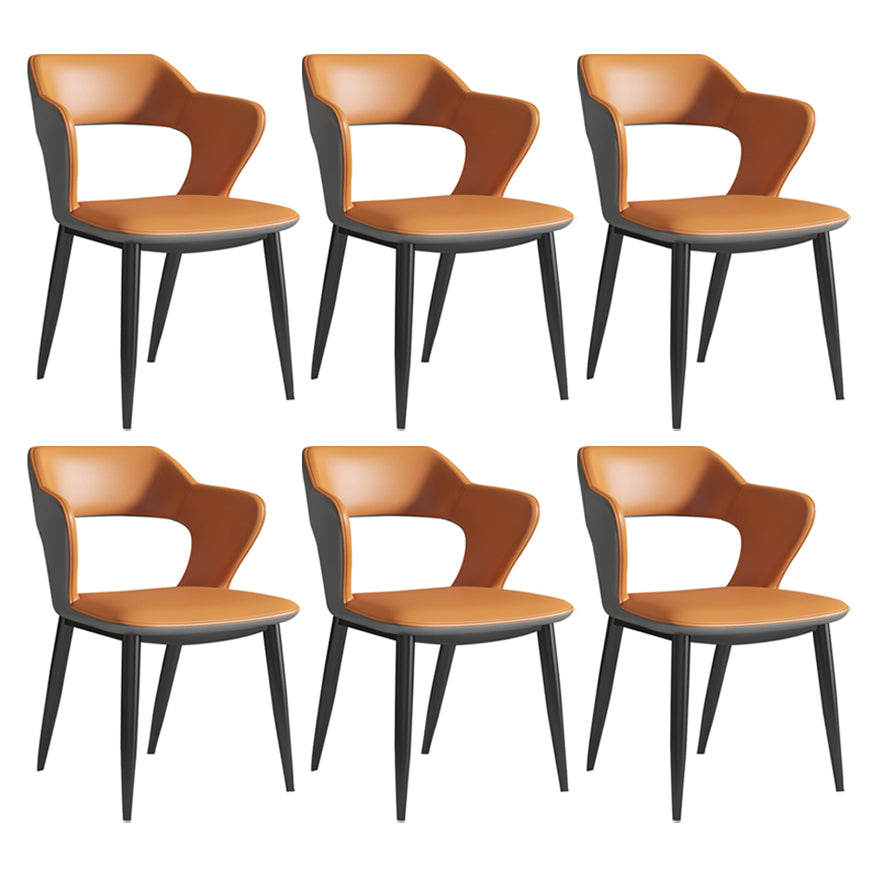 Modern Leather Dining Arm Chair Upholstered Open Back Armchair with Metal Legs Orange 6 Piece Set Clearhalo ' kitchen&dining_furn' 'Dining Chairs' 'Dining Tables & Seating' 'dining_chair' 'furn' 'furn_dining_chair' 'Furniture' 'furniture_dining_chair' 'Kitchen & Dining Furniture' 'kitchen' 3575329
