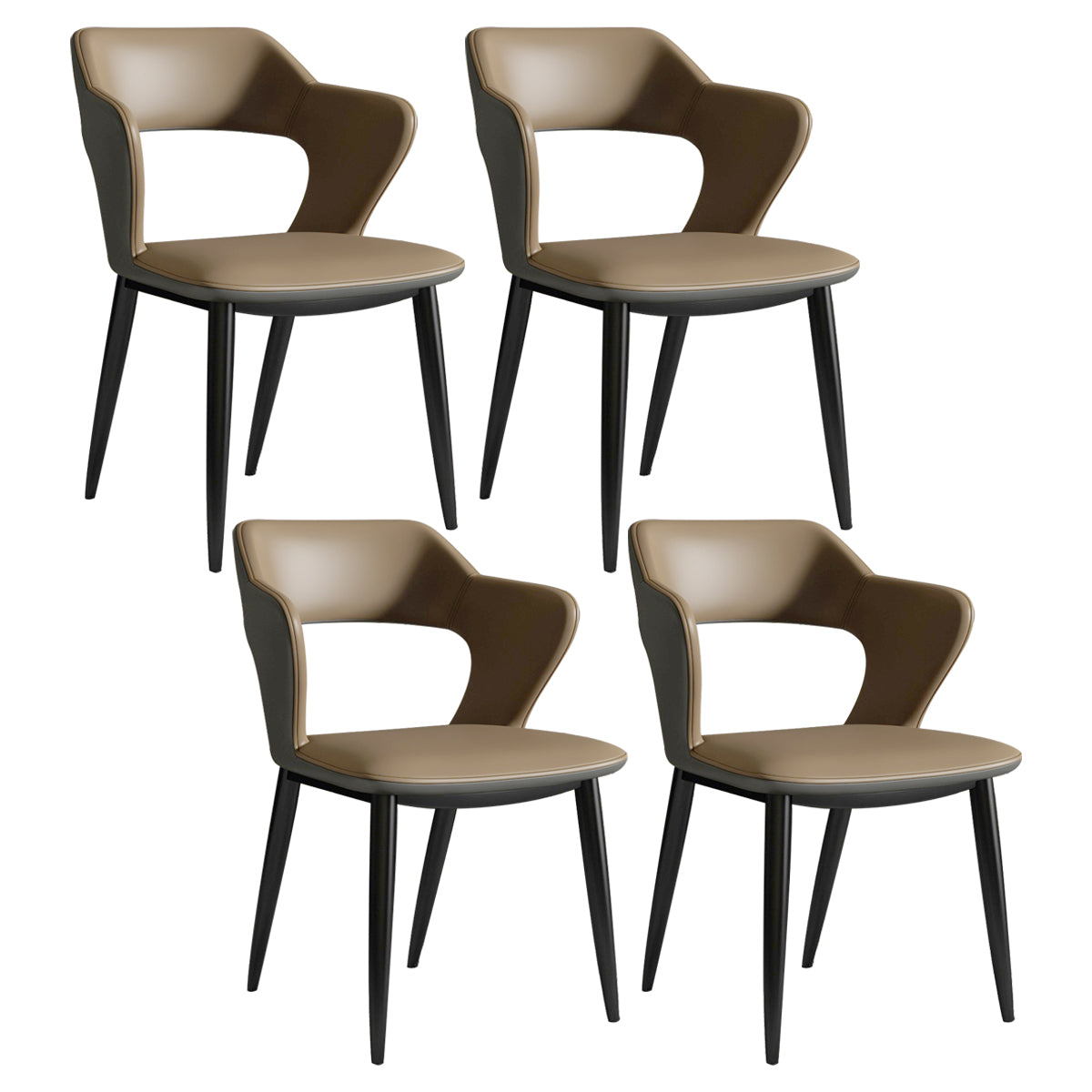 Modern Leather Dining Arm Chair Upholstered Open Back Armchair with Metal Legs Khaki 4 Piece Set Clearhalo ' kitchen&dining_furn' 'Dining Chairs' 'Dining Tables & Seating' 'dining_chair' 'furn' 'furn_dining_chair' 'Furniture' 'furniture_dining_chair' 'Kitchen & Dining Furniture' 'kitchen' 3575333