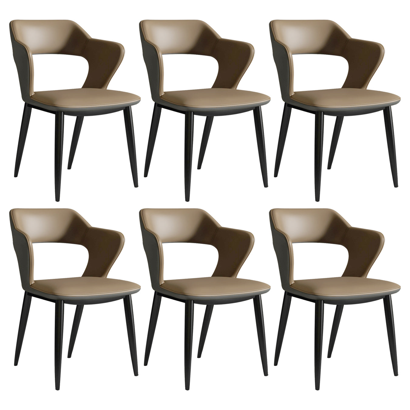 Modern Leather Dining Arm Chair Upholstered Open Back Armchair with Metal Legs Khaki 6 Piece Set Clearhalo ' kitchen&dining_furn' 'Dining Chairs' 'Dining Tables & Seating' 'dining_chair' 'furn' 'furn_dining_chair' 'Furniture' 'furniture_dining_chair' 'Kitchen & Dining Furniture' 'kitchen' 3575335