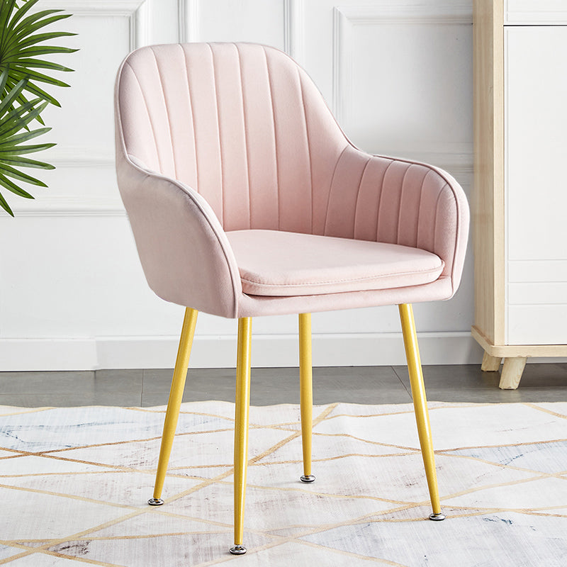 Scandinavian Dining Arm Chair Solid Back Side Chair with Metal Legs for Home Use Pink 1 Piece Brass Gold Clearhalo ' kitchen&dining_furn' 'Dining Chairs' 'Dining Tables & Seating' 'dining_chair' 'furn' 'furn_dining_chair' 'Furniture' 'furniture_dining_chair' 'Kitchen & Dining Furniture' 'kitchen' 3575401