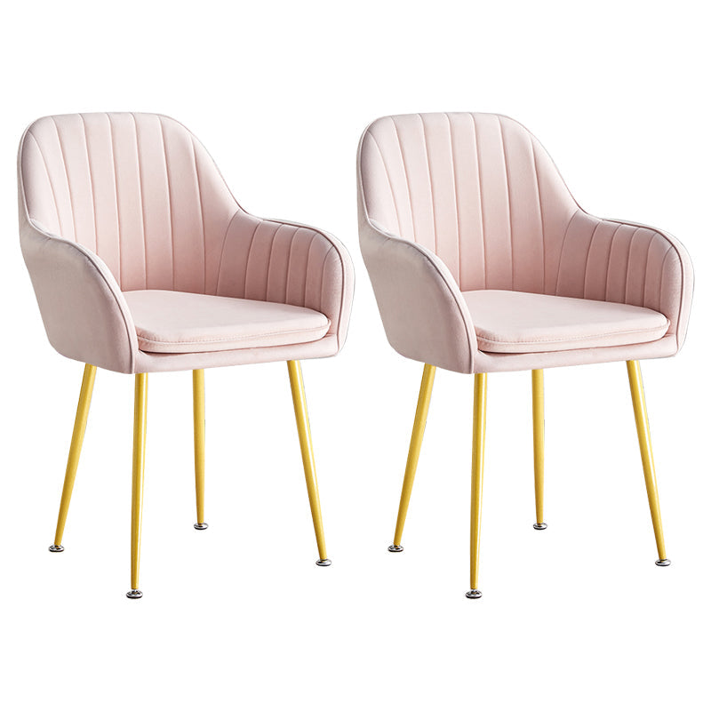 Scandinavian Dining Arm Chair Solid Back Side Chair with Metal Legs for Home Use Pink 2 Piece Set Brass Gold Clearhalo ' kitchen&dining_furn' 'Dining Chairs' 'Dining Tables & Seating' 'dining_chair' 'furn' 'furn_dining_chair' 'Furniture' 'furniture_dining_chair' 'Kitchen & Dining Furniture' 'kitchen' 3575402