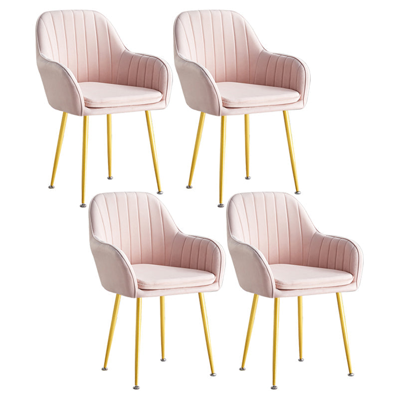 Scandinavian Dining Arm Chair Solid Back Side Chair with Metal Legs for Home Use Pink 4 Piece Set Brass Gold Clearhalo ' kitchen&dining_furn' 'Dining Chairs' 'Dining Tables & Seating' 'dining_chair' 'furn' 'furn_dining_chair' 'Furniture' 'furniture_dining_chair' 'Kitchen & Dining Furniture' 'kitchen' 3575403