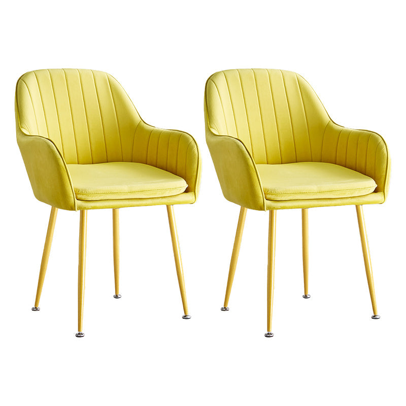 Scandinavian Dining Arm Chair Solid Back Side Chair with Metal Legs for Home Use Yellow 2 Piece Set Brass Gold Clearhalo ' kitchen&dining_furn' 'Dining Chairs' 'Dining Tables & Seating' 'dining_chair' 'furn' 'furn_dining_chair' 'Furniture' 'furniture_dining_chair' 'Kitchen & Dining Furniture' 'kitchen' 3575408