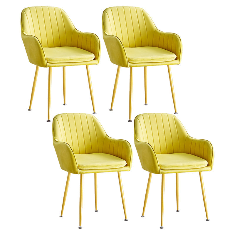 Scandinavian Dining Arm Chair Solid Back Side Chair with Metal Legs for Home Use Yellow 4 Piece Set Brass Gold Clearhalo ' kitchen&dining_furn' 'Dining Chairs' 'Dining Tables & Seating' 'dining_chair' 'furn' 'furn_dining_chair' 'Furniture' 'furniture_dining_chair' 'Kitchen & Dining Furniture' 'kitchen' 3575409