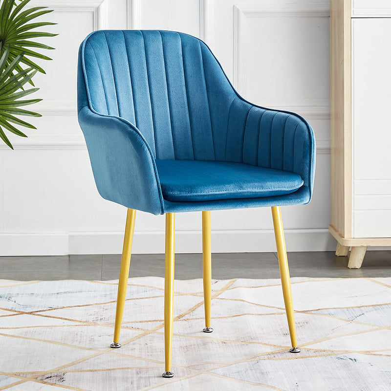 Scandinavian Dining Arm Chair Solid Back Side Chair with Metal Legs for Home Use Blue 1 Piece Brass Gold Clearhalo ' kitchen&dining_furn' 'Dining Chairs' 'Dining Tables & Seating' 'dining_chair' 'furn' 'furn_dining_chair' 'Furniture' 'furniture_dining_chair' 'Kitchen & Dining Furniture' 'kitchen' 3575413