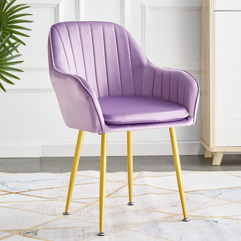 Scandinavian Dining Arm Chair Solid Back Side Chair with Metal Legs for Home Use Purple 1 Piece Brass Gold Clearhalo ' kitchen&dining_furn' 'Dining Chairs' 'Dining Tables & Seating' 'dining_chair' 'furn' 'furn_dining_chair' 'Furniture' 'furniture_dining_chair' 'Kitchen & Dining Furniture' 'kitchen' 3575419