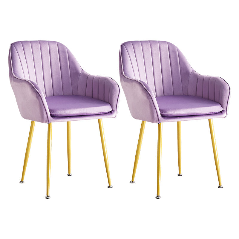 Scandinavian Dining Arm Chair Solid Back Side Chair with Metal Legs for Home Use Purple 2 Piece Set Brass Gold Clearhalo ' kitchen&dining_furn' 'Dining Chairs' 'Dining Tables & Seating' 'dining_chair' 'furn' 'furn_dining_chair' 'Furniture' 'furniture_dining_chair' 'Kitchen & Dining Furniture' 'kitchen' 3575420