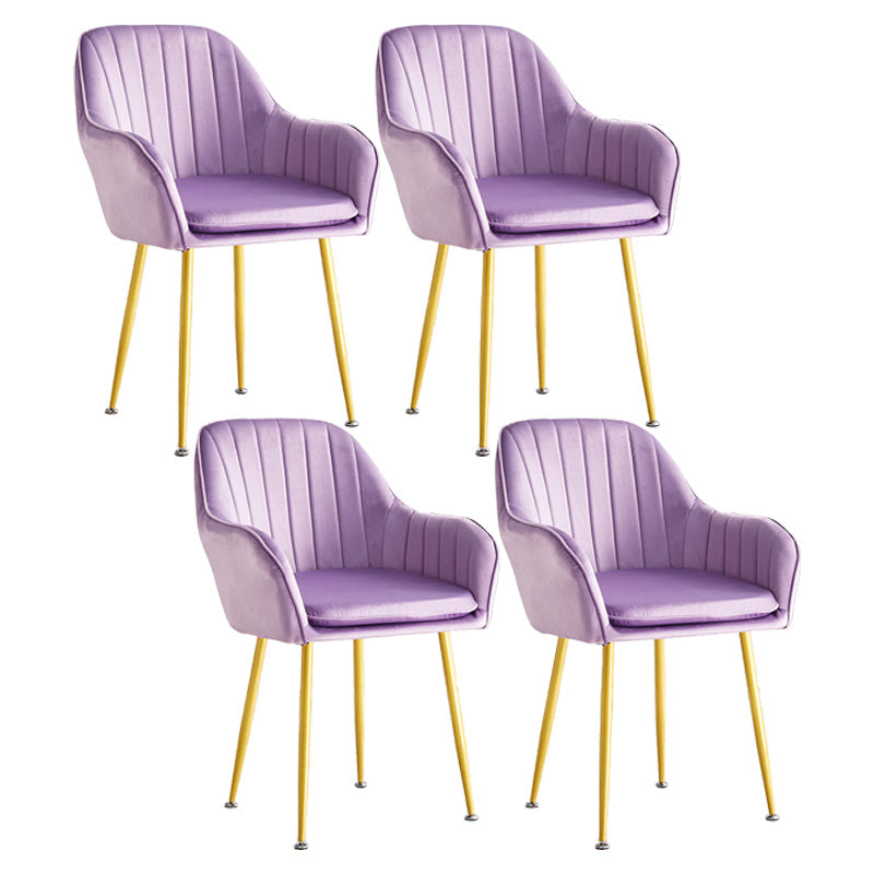 Scandinavian Dining Arm Chair Solid Back Side Chair with Metal Legs for Home Use Purple 4 Piece Set Brass Gold Clearhalo ' kitchen&dining_furn' 'Dining Chairs' 'Dining Tables & Seating' 'dining_chair' 'furn' 'furn_dining_chair' 'Furniture' 'furniture_dining_chair' 'Kitchen & Dining Furniture' 'kitchen' 3575421