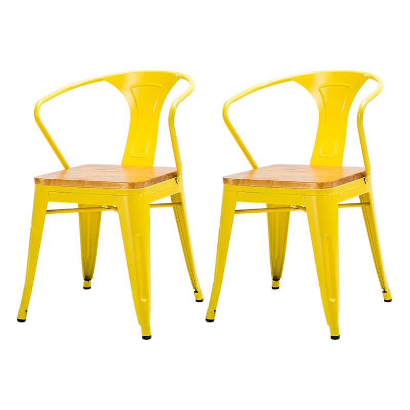 Industrial Dining Arm Chair Slat Back Side Chair with 4 Metal Legs for Home Yellow 2 Piece Set Clearhalo ' kitchen&dining_furn' 'Dining Chairs' 'Dining Tables & Seating' 'dining_chair' 'furn' 'furn_dining_chair' 'Furniture' 'furniture_dining_chair' 'Kitchen & Dining Furniture' 'kitchen' 3575747