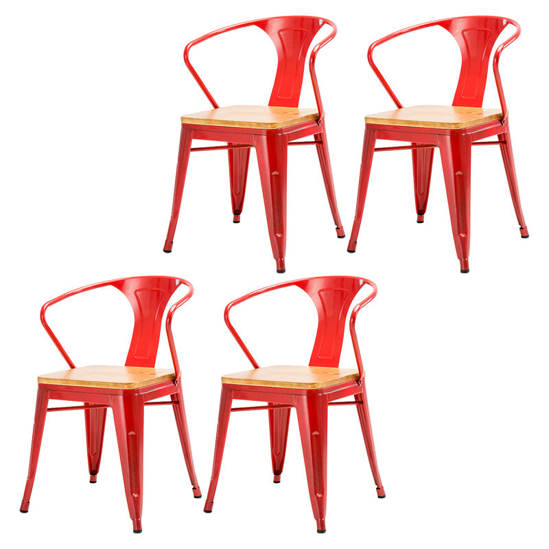Industrial Dining Arm Chair Slat Back Side Chair with 4 Metal Legs for Home Red 4 Piece Set Clearhalo ' kitchen&dining_furn' 'Dining Chairs' 'Dining Tables & Seating' 'dining_chair' 'furn' 'furn_dining_chair' 'Furniture' 'furniture_dining_chair' 'Kitchen & Dining Furniture' 'kitchen' 3575755