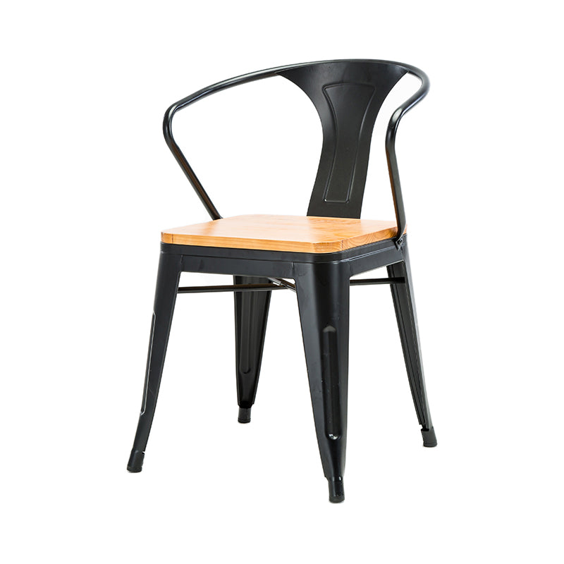 Industrial Dining Arm Chair Slat Back Side Chair with 4 Metal Legs for Home Black 1 Piece Clearhalo ' kitchen&dining_furn' 'Dining Chairs' 'Dining Tables & Seating' 'dining_chair' 'furn' 'furn_dining_chair' 'Furniture' 'furniture_dining_chair' 'Kitchen & Dining Furniture' 'kitchen' 3575757