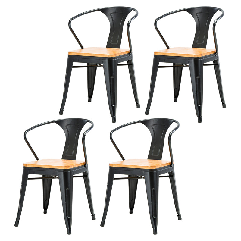 Industrial Dining Arm Chair Slat Back Side Chair with 4 Metal Legs for Home Black 4 Piece Set Clearhalo ' kitchen&dining_furn' 'Dining Chairs' 'Dining Tables & Seating' 'dining_chair' 'furn' 'furn_dining_chair' 'Furniture' 'furniture_dining_chair' 'Kitchen & Dining Furniture' 'kitchen' 3575762