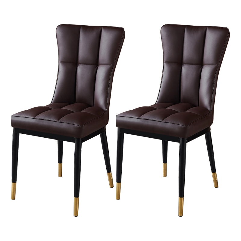 Glam Style Wingback Side Chair Upholstered Armless Dining Chairs for Home Brown 2 Piece Set Brass Gold Clearhalo ' kitchen&dining_furn' 'Dining Chairs' 'Dining Tables & Seating' 'dining_chair' 'furn' 'furn_dining_chair' 'Furniture' 'furniture_dining_chair' 'Kitchen & Dining Furniture' 'kitchen' 3575924